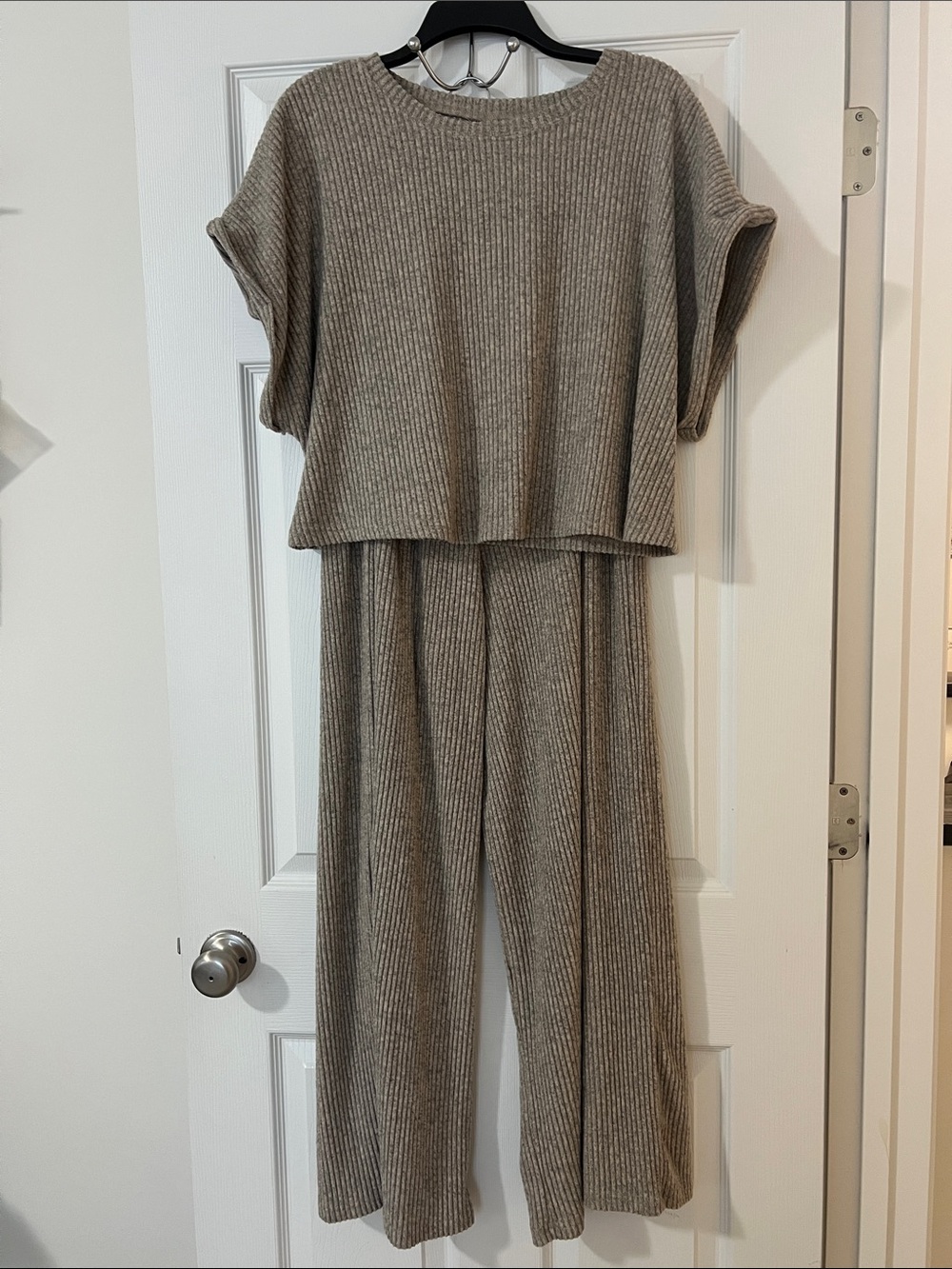 Ribbed Wide-Leg Set - Taupe
